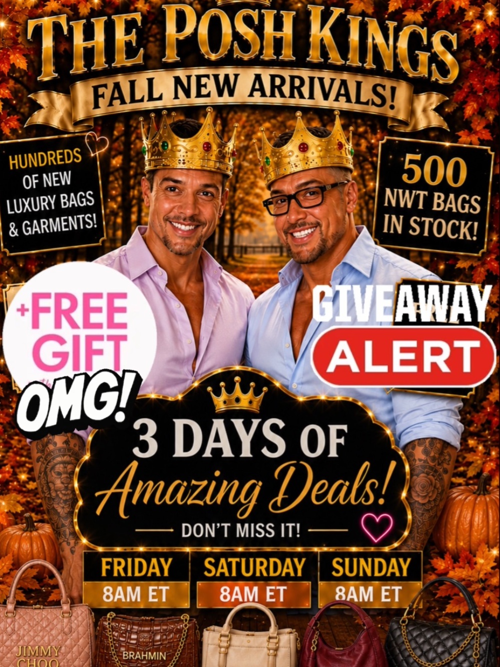 HUGE SALE, FREE GIFTS, NONSTOP GIVEAWAYS, POL, EASEL, BRAHMIN, VERSACE, MCM